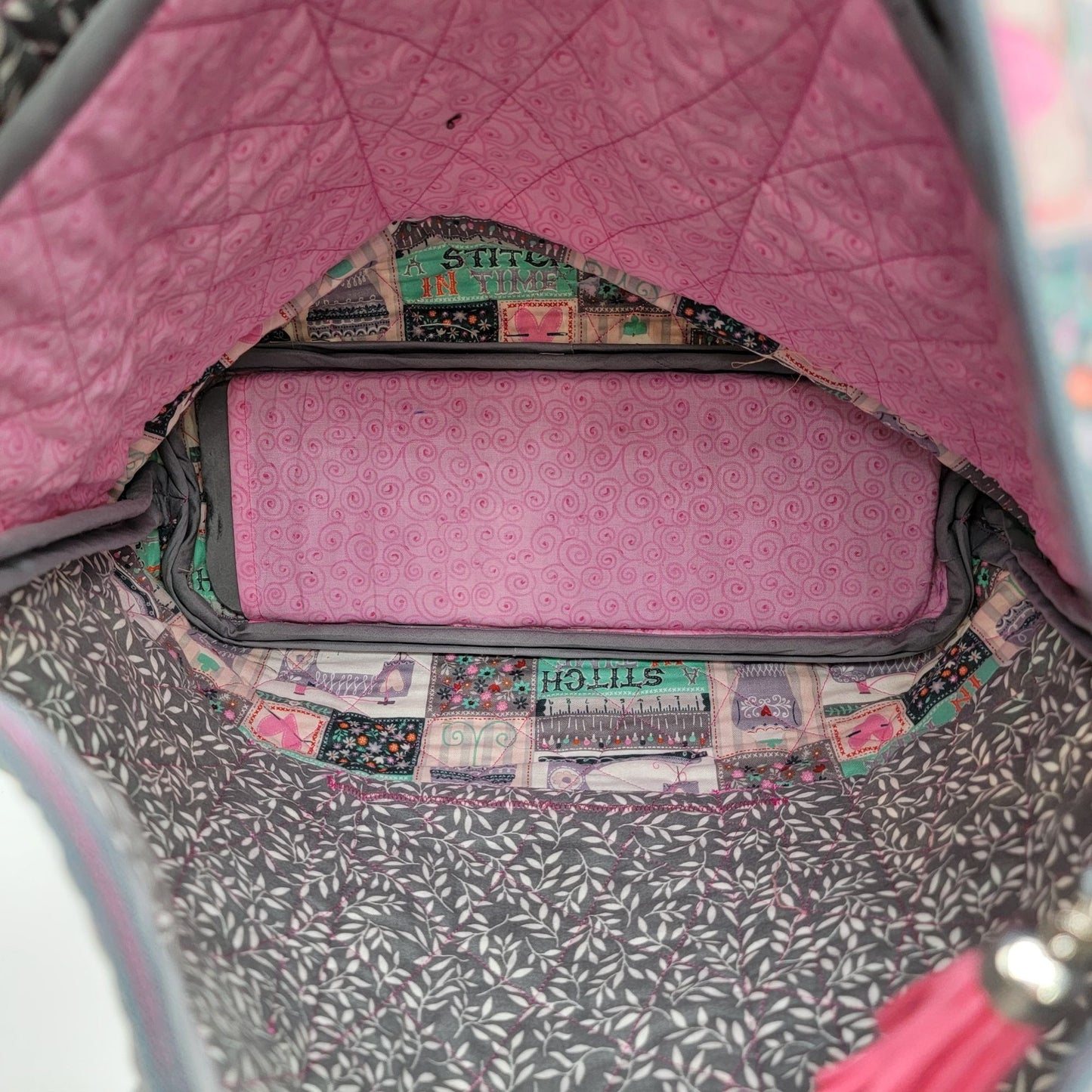 Handmade Quilted Carry-All Sewing Tote Bag With Matching Pouch