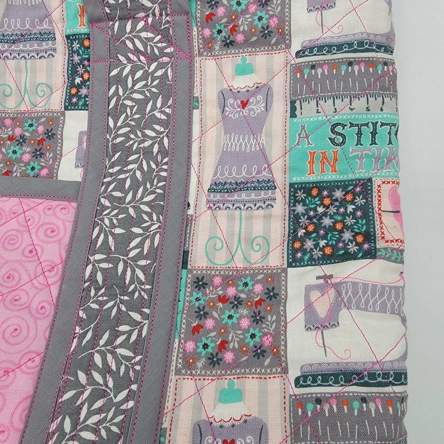 Handmade Quilted Carry-All Sewing Tote Bag With Matching Pouch