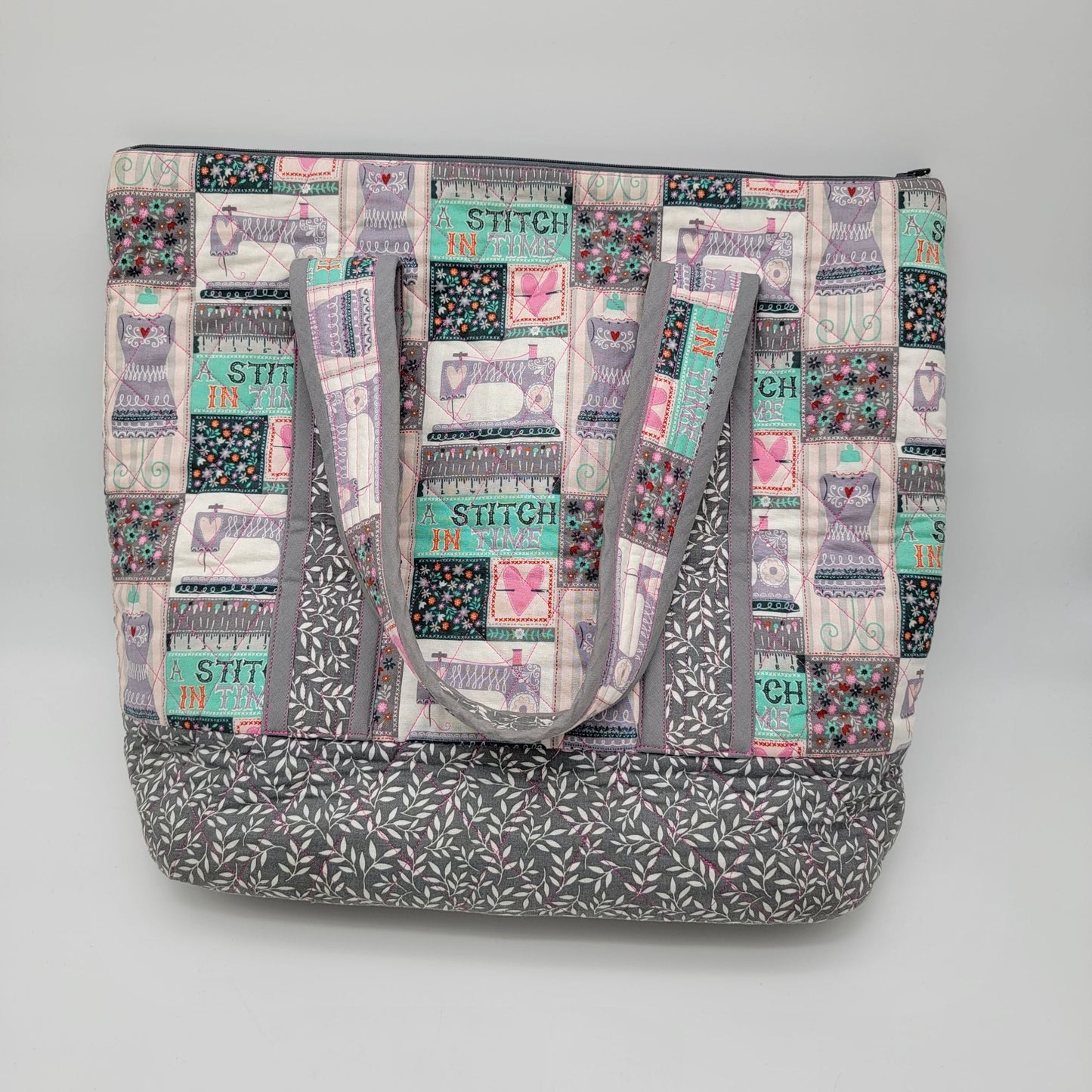 Handmade Quilted Carry-All Sewing Tote Bag With Matching Pouch