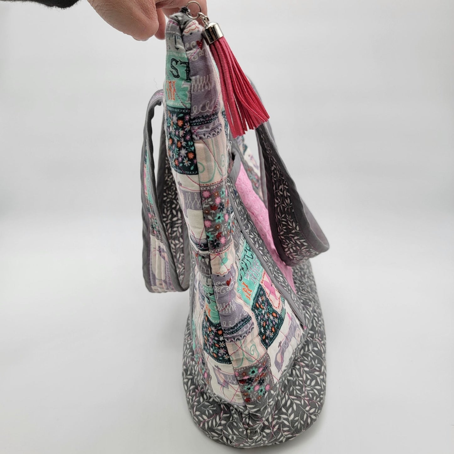 Handmade Quilted Carry-All Sewing Tote Bag With Matching Pouch