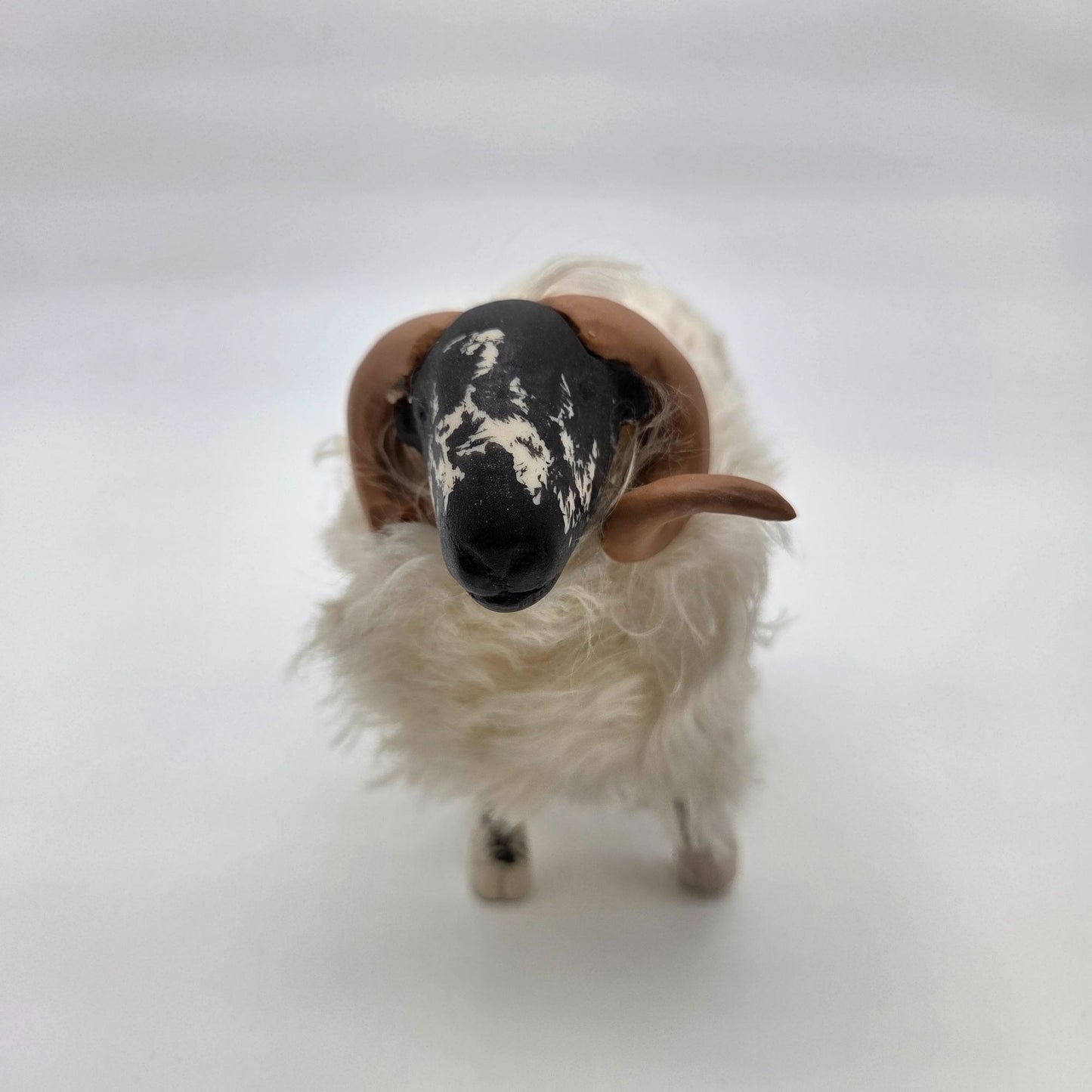 Meier Germany Real Wool Scottish Black Face Ram Sheep Sculpture