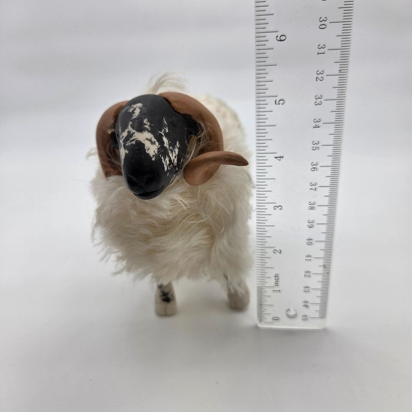 Meier Germany Real Wool Scottish Black Face Ram Sheep Sculpture