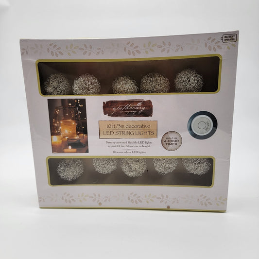 Apothecary & Company 10ft Decorative LED String Lights With Built-In Timer Warm White