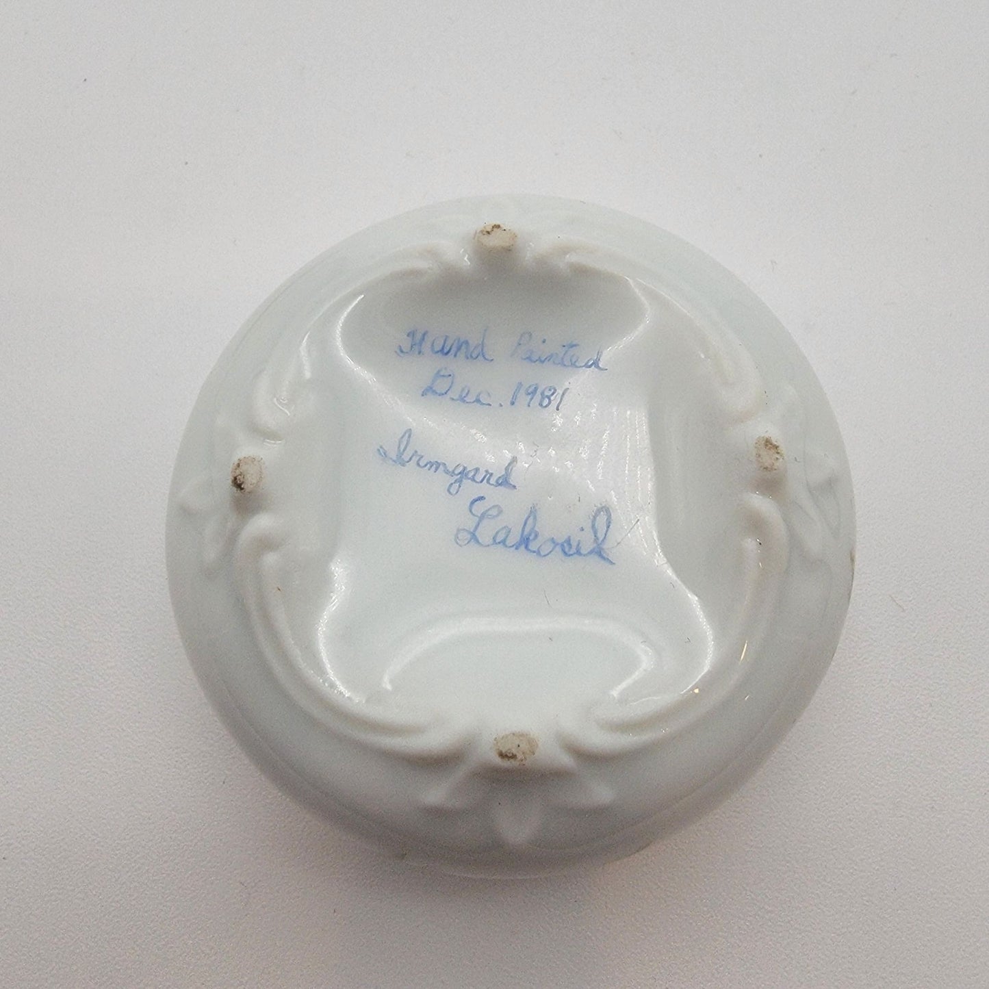 Vintage 1981 Hand-Painted Porcelain Trinket Jar Signed