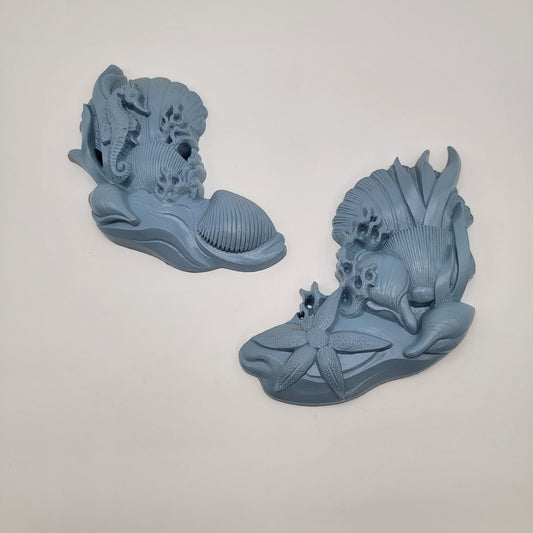 1988 Burwood Blue Sea Shells Wall Hanging Set Of 2
