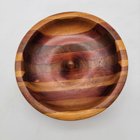 Vintage Handcrafted Wooden Marquetry Striped Bowl