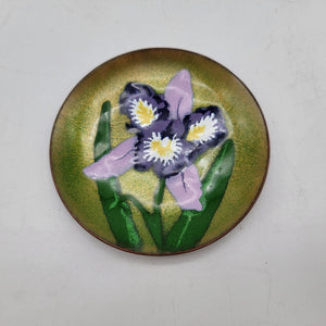 Vintage Annemarie Davidson Handcrafted Enamel Iris Flower Plate