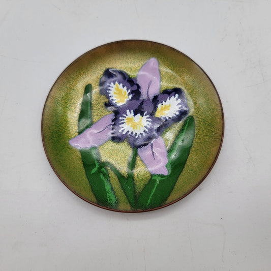 Vintage Annemarie Davidson Handcrafted Enamel Iris Flower Plate
