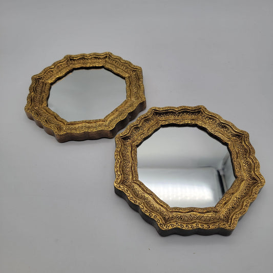 Pair of Vintage Burwood Hollywood Regency Gold-Tone Octagonal Wall Mirrors
