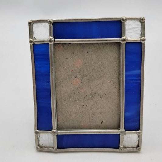 Small Stained Glass Photo Frame With Blue & Clear Panels