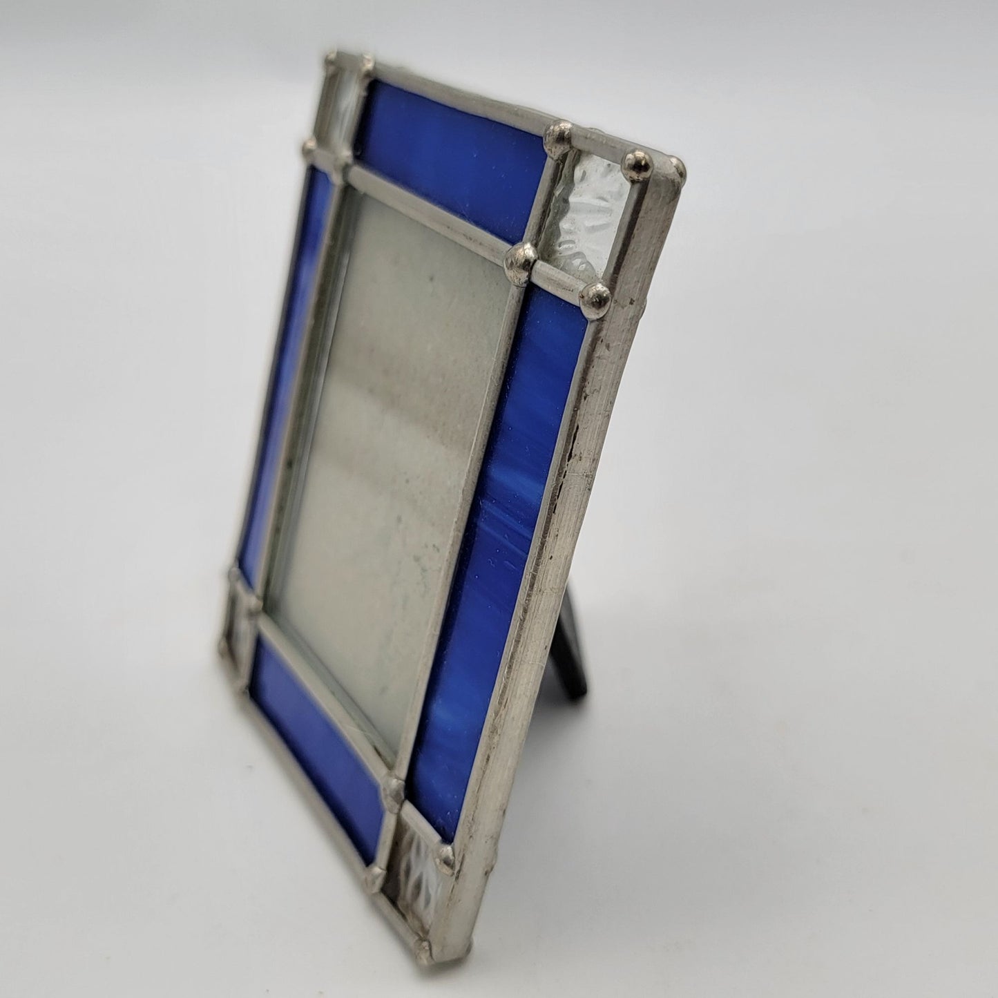Small Stained Glass Photo Frame With Blue & Clear Panels