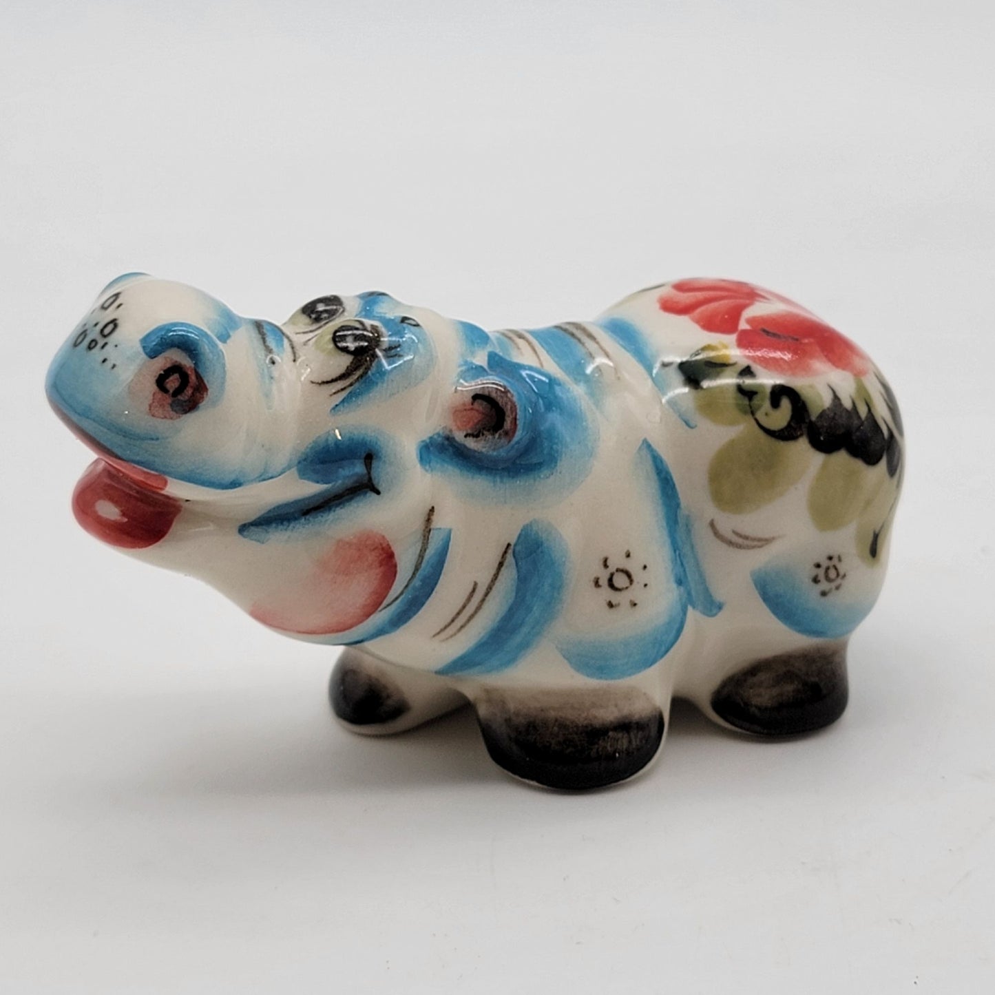 Gzhel Hand-Painted Porcelain Hippo Figurine