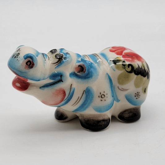 Gzhel Hand-Painted Porcelain Hippo Figurine