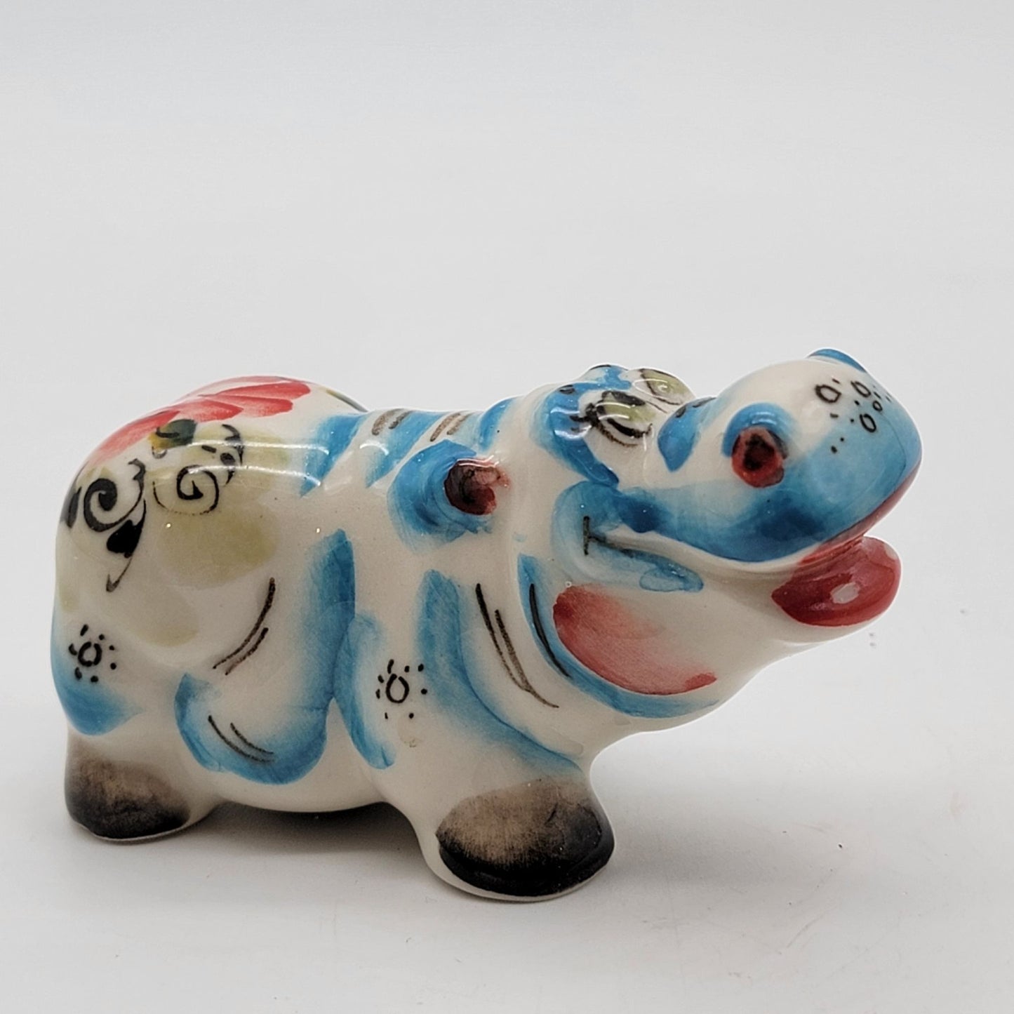 Gzhel Hand-Painted Porcelain Hippo Figurine