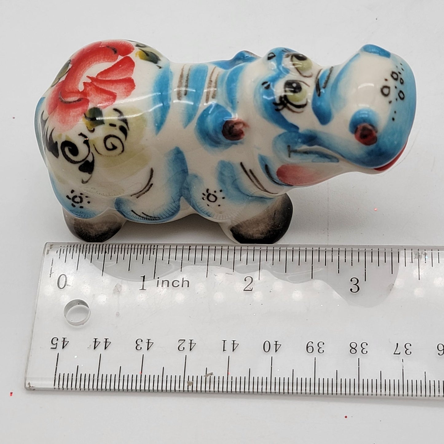 Gzhel Hand-Painted Porcelain Hippo Figurine