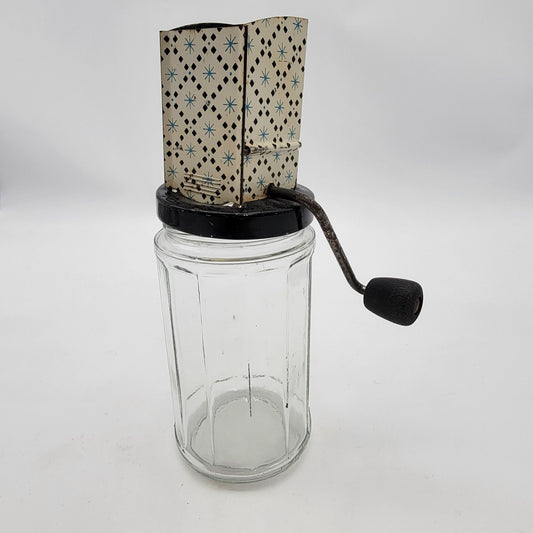 Vintage Mid Century Atomic Hand-Crank Glass Nut Chopper
