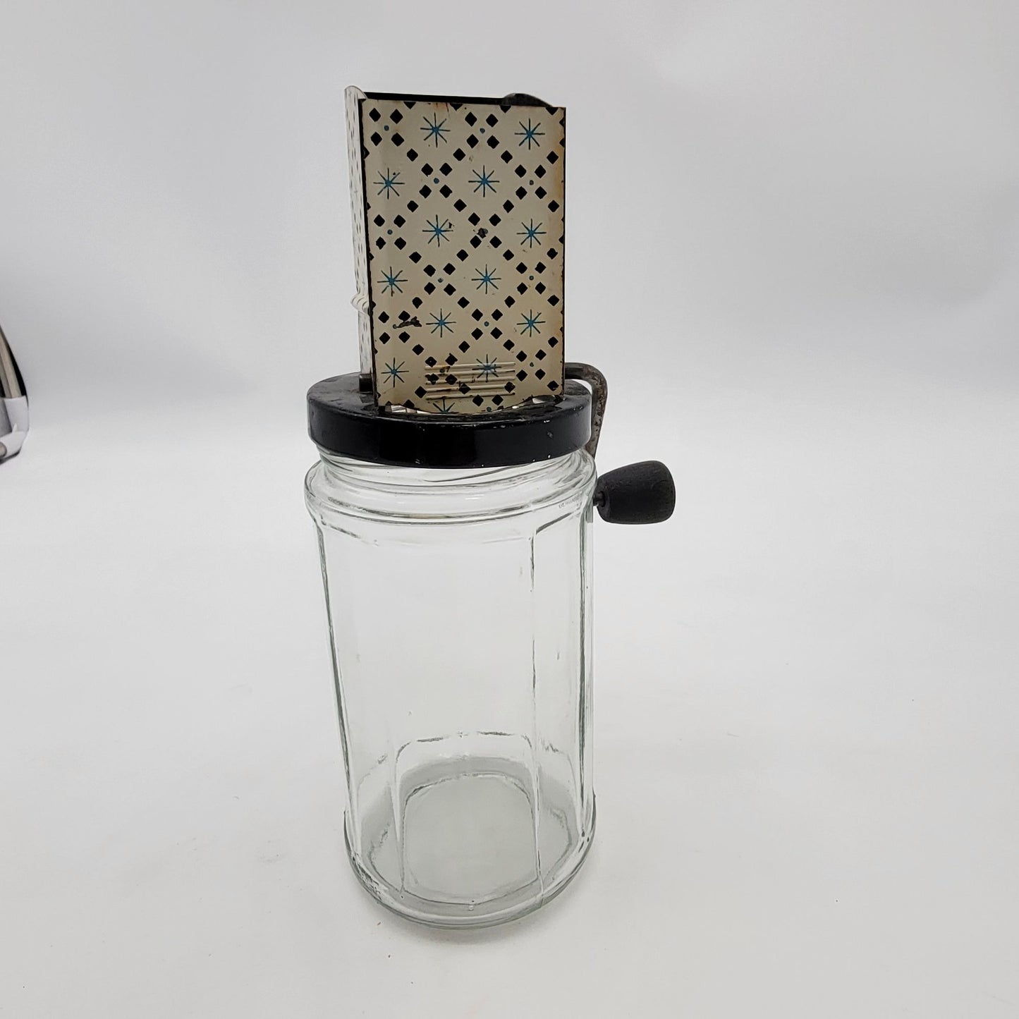 Vintage Mid Century Atomic Hand-Crank Glass Nut Chopper