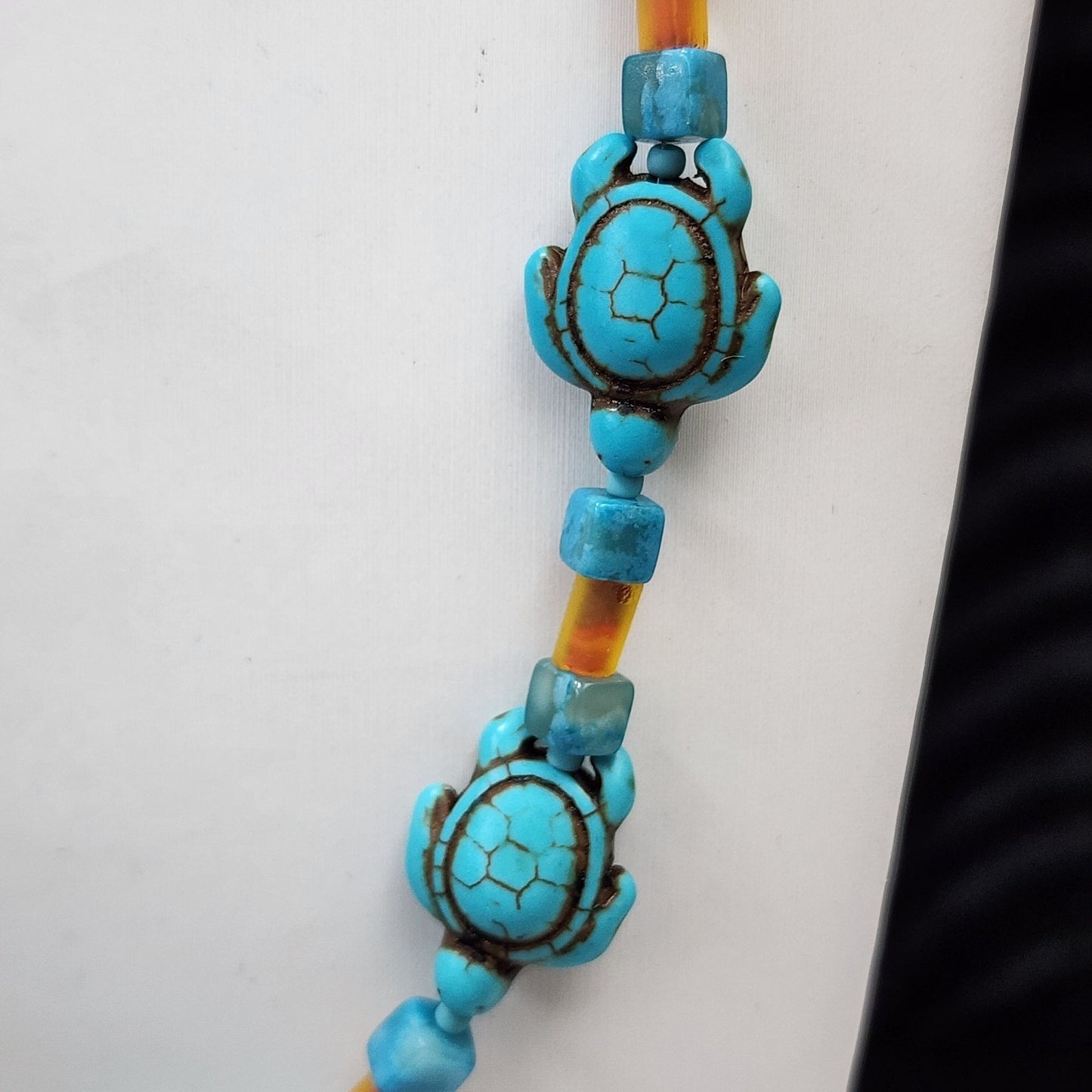 Artisan Blue Howlite Faux Turquoise and Amber Turtle Beaded Necklace Bracelet & Earring Set