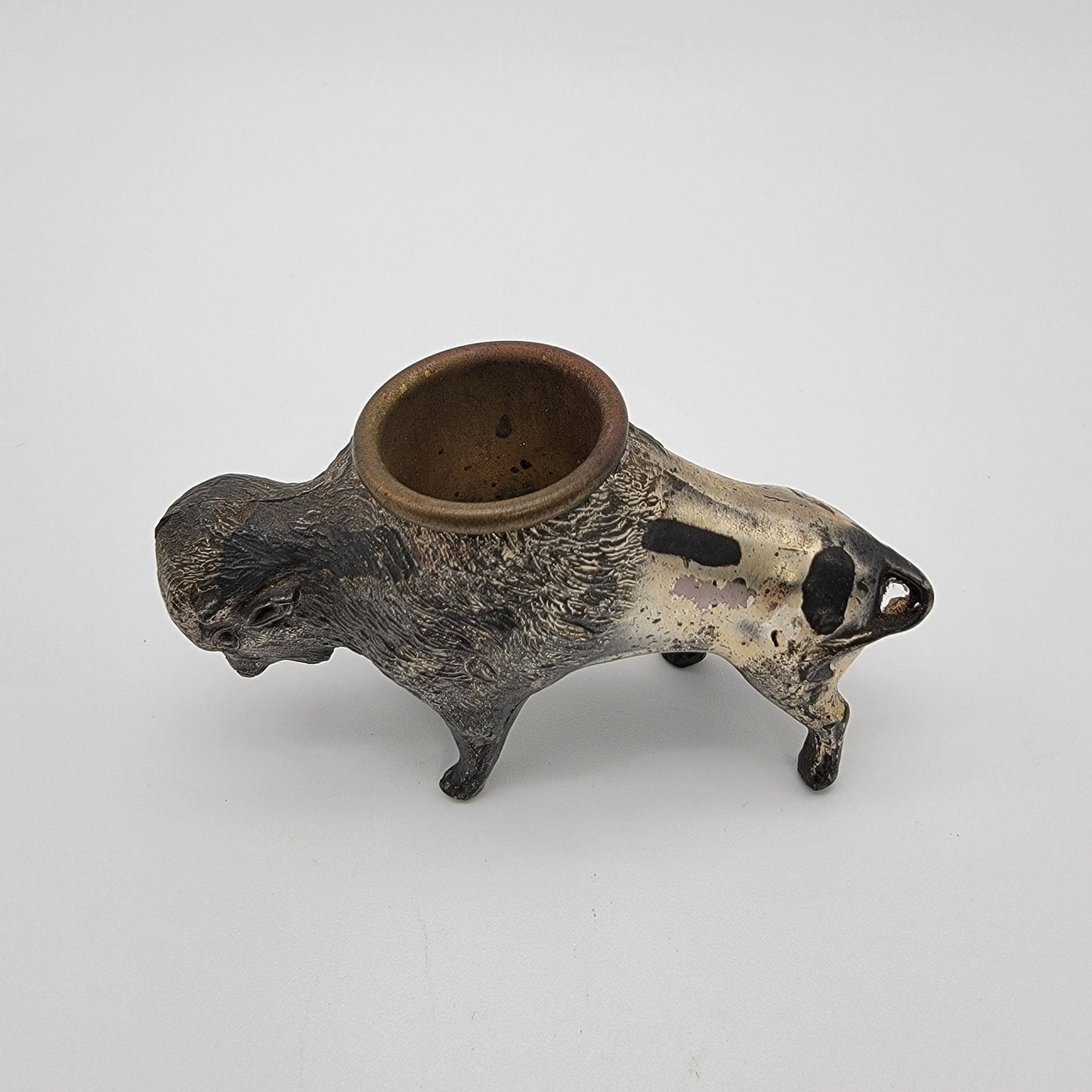 Antique Cast Metal Buffalo Match Holder Spill Vase