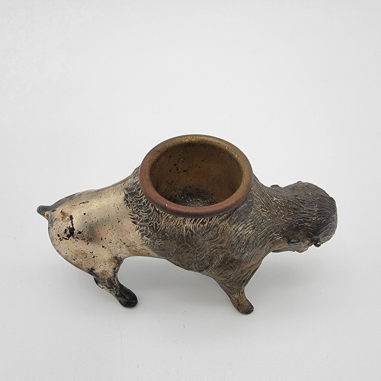 Antique Cast Metal Buffalo Match Holder Spill Vase