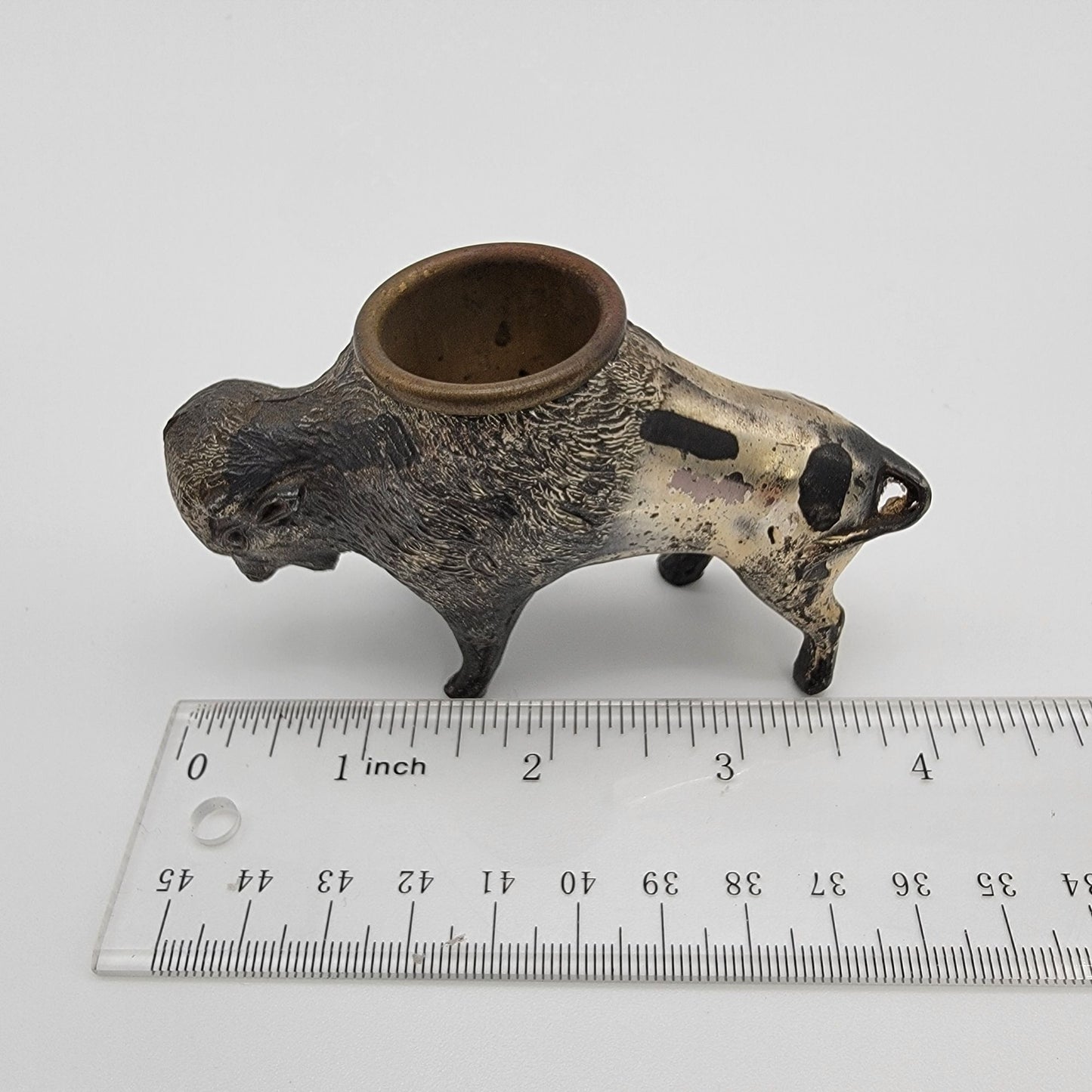 Antique Cast Metal Buffalo Match Holder Spill Vase