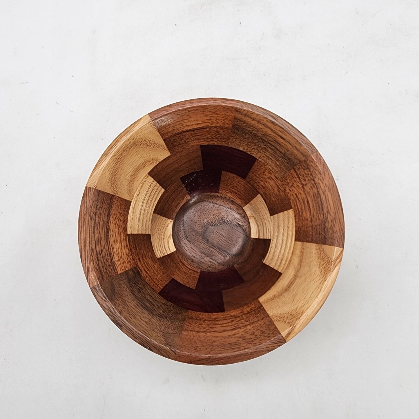 Handcrafted Wood Marquetry Brick Pattern Bowl
