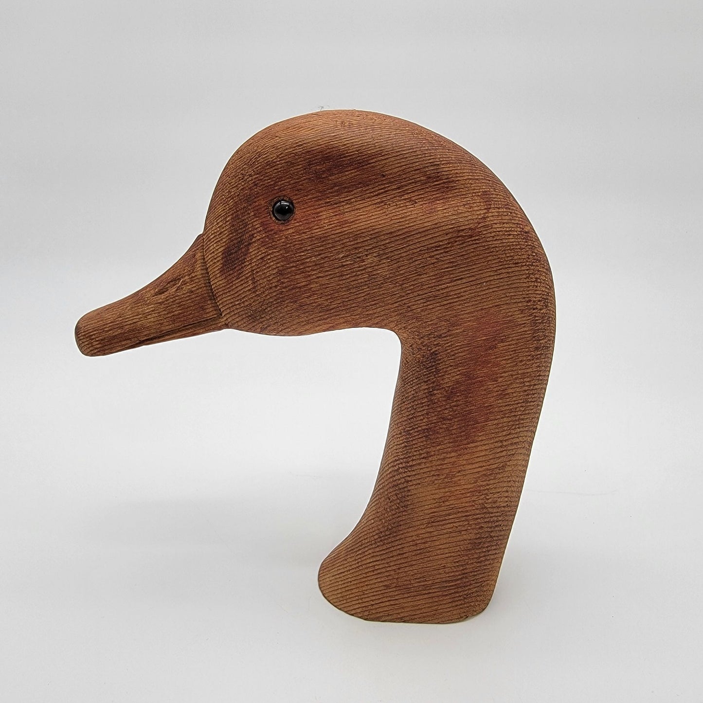 Vintage Hand Carved Wooden Duck Head Sculpture Glass Eyes