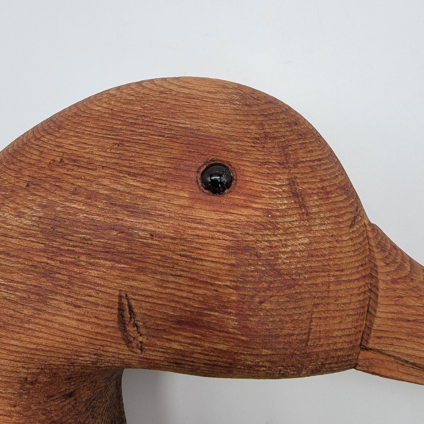 Vintage Hand Carved Wooden Duck Head Sculpture Glass Eyes