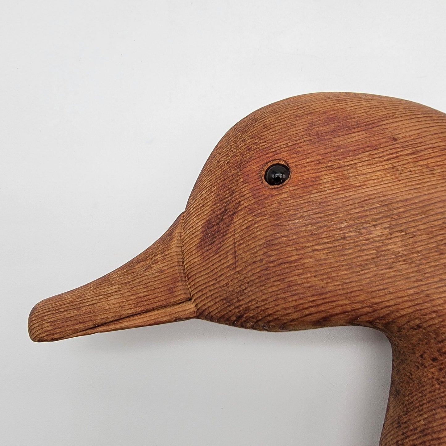 Vintage Hand Carved Wooden Duck Head Sculpture Glass Eyes