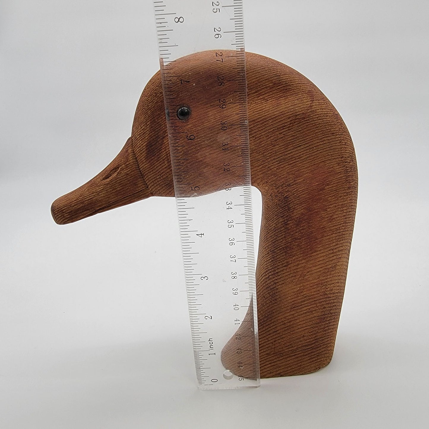 Vintage Hand Carved Wooden Duck Head Sculpture Glass Eyes