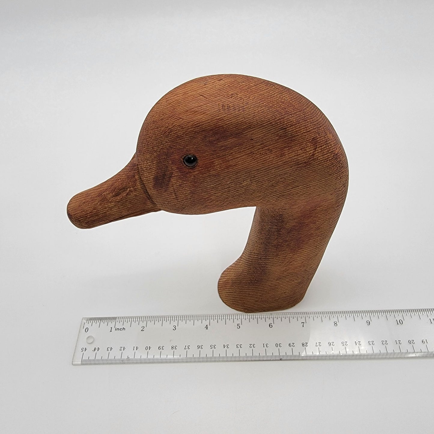 Vintage Hand Carved Wooden Duck Head Sculpture Glass Eyes