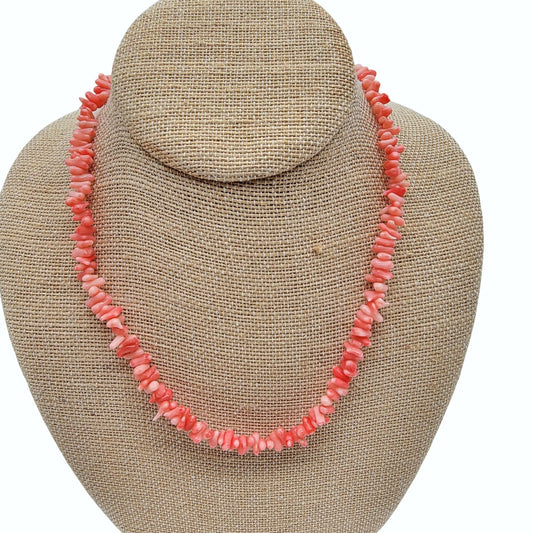 Vintage Angel Skin Coral Chip Necklace 10k Gold Clasp 18"