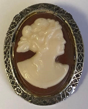 Old Lucite Sterling Silver Cameo Brooch