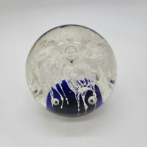 Magnum White Ghost Flower Cobalt Blue Glass Paperweight