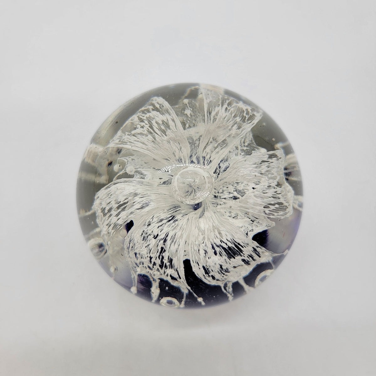 Magnum White Ghost Flower Cobalt Blue Glass Paperweight
