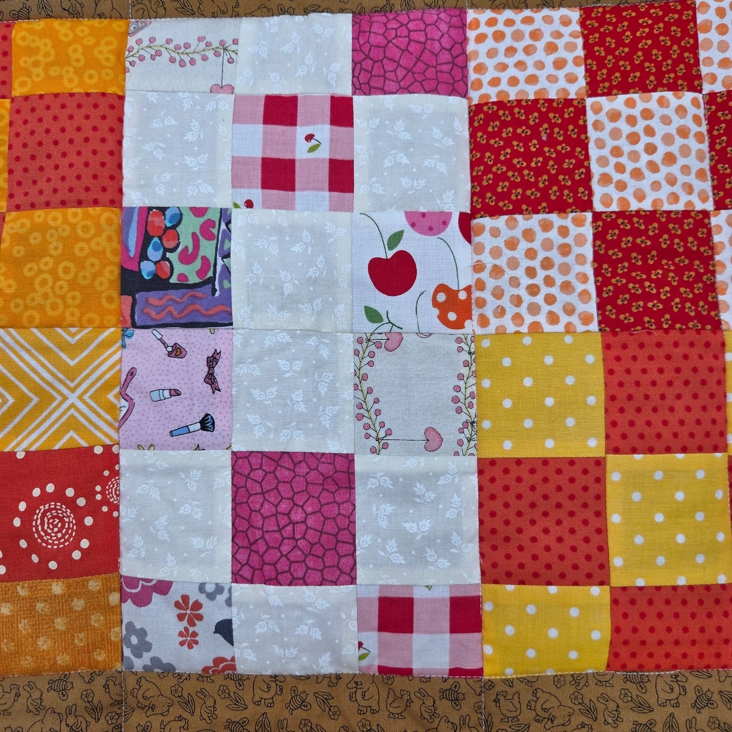 Hand-Crafted Nine-Patch Patchwork 24" X 20" Lap Quilt