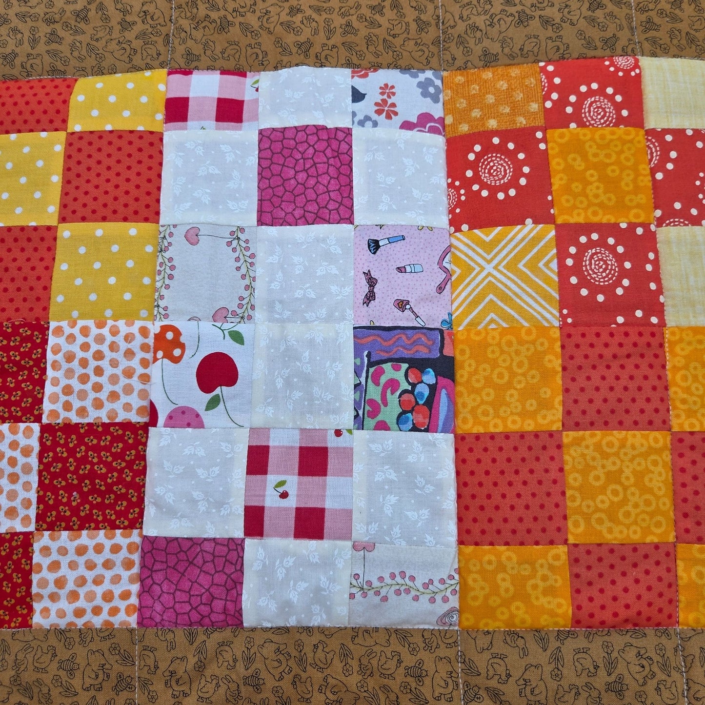 Hand-Crafted Nine-Patch Patchwork 24" X 20" Lap Quilt