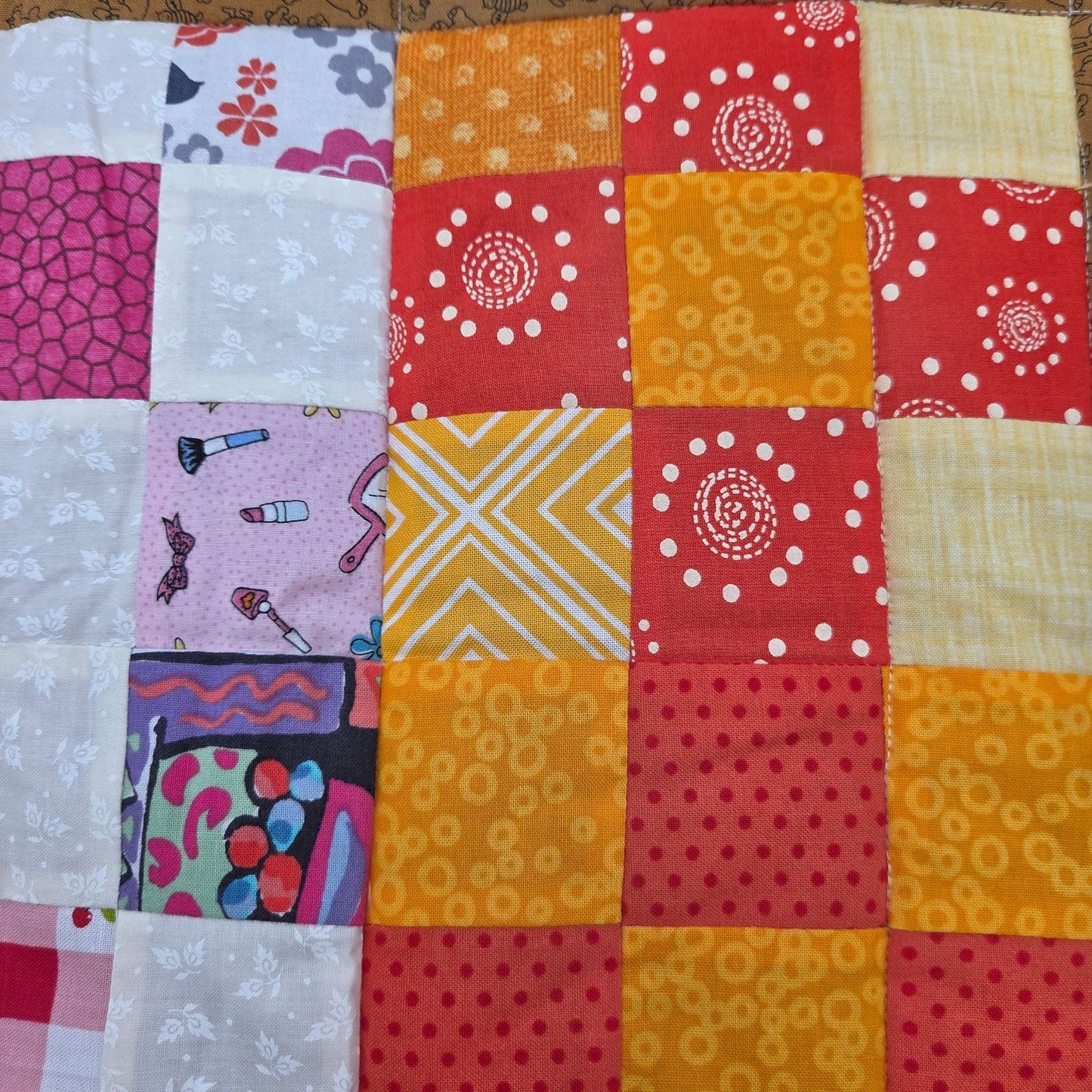 Hand-Crafted Nine-Patch Patchwork 24" X 20" Lap Quilt