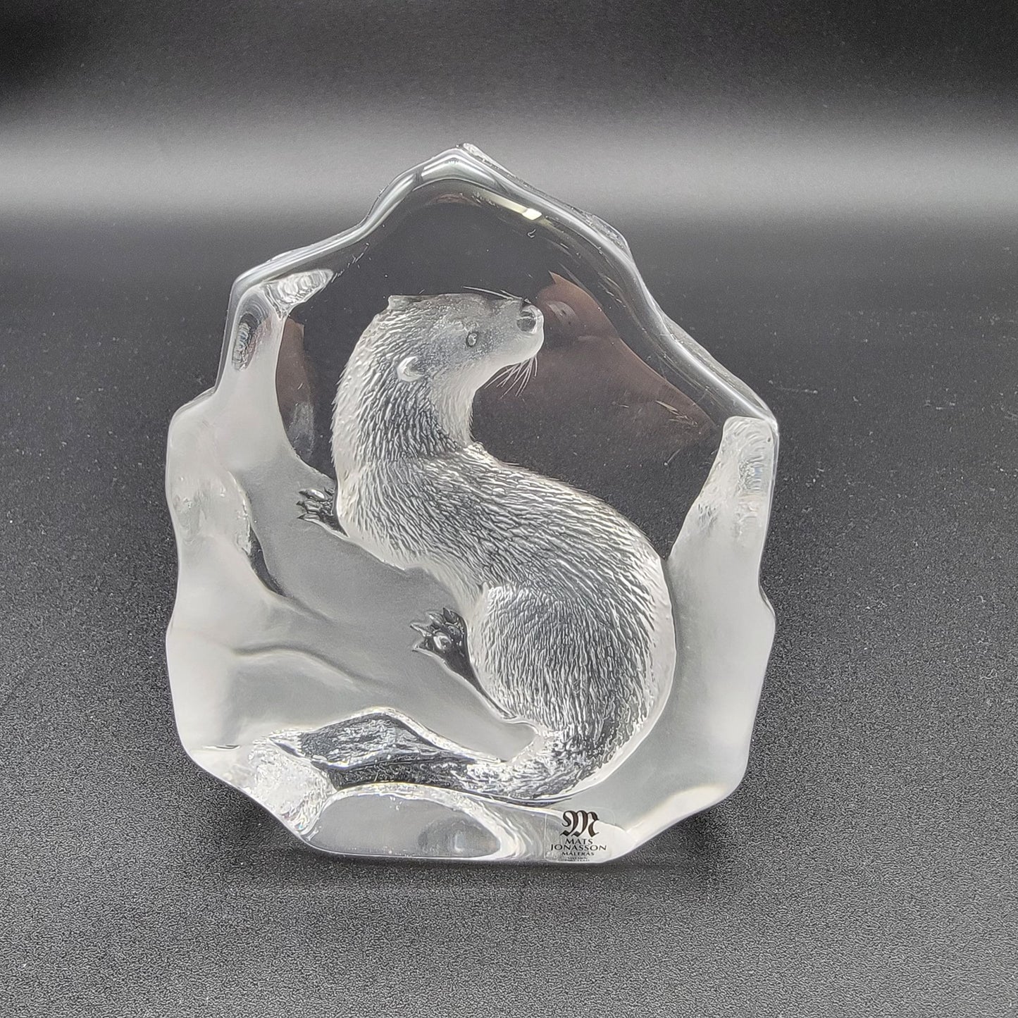 Mats Jonasson Crystal Sea Otter Paperweight Signed MJ Sweden 3563
