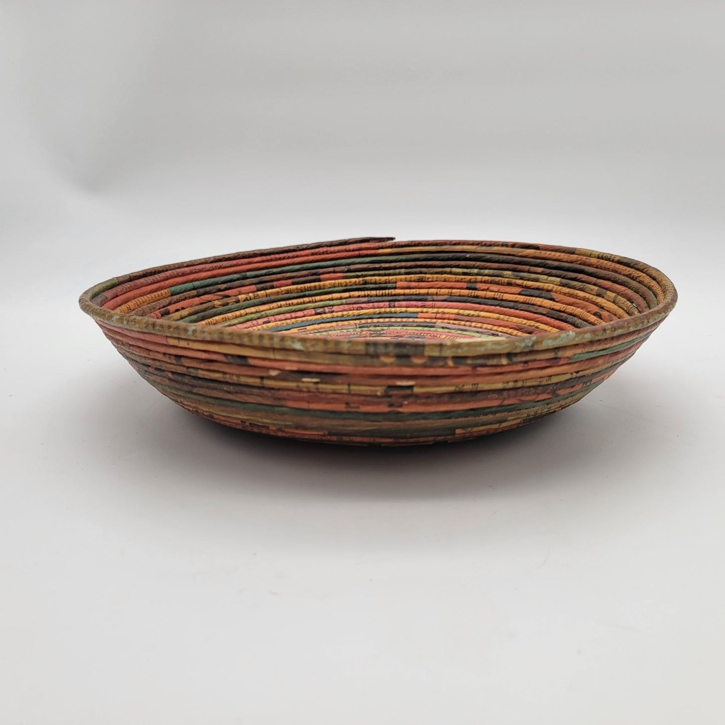 Vintage Coiled Recycled Magazine Paper Bowl Basket