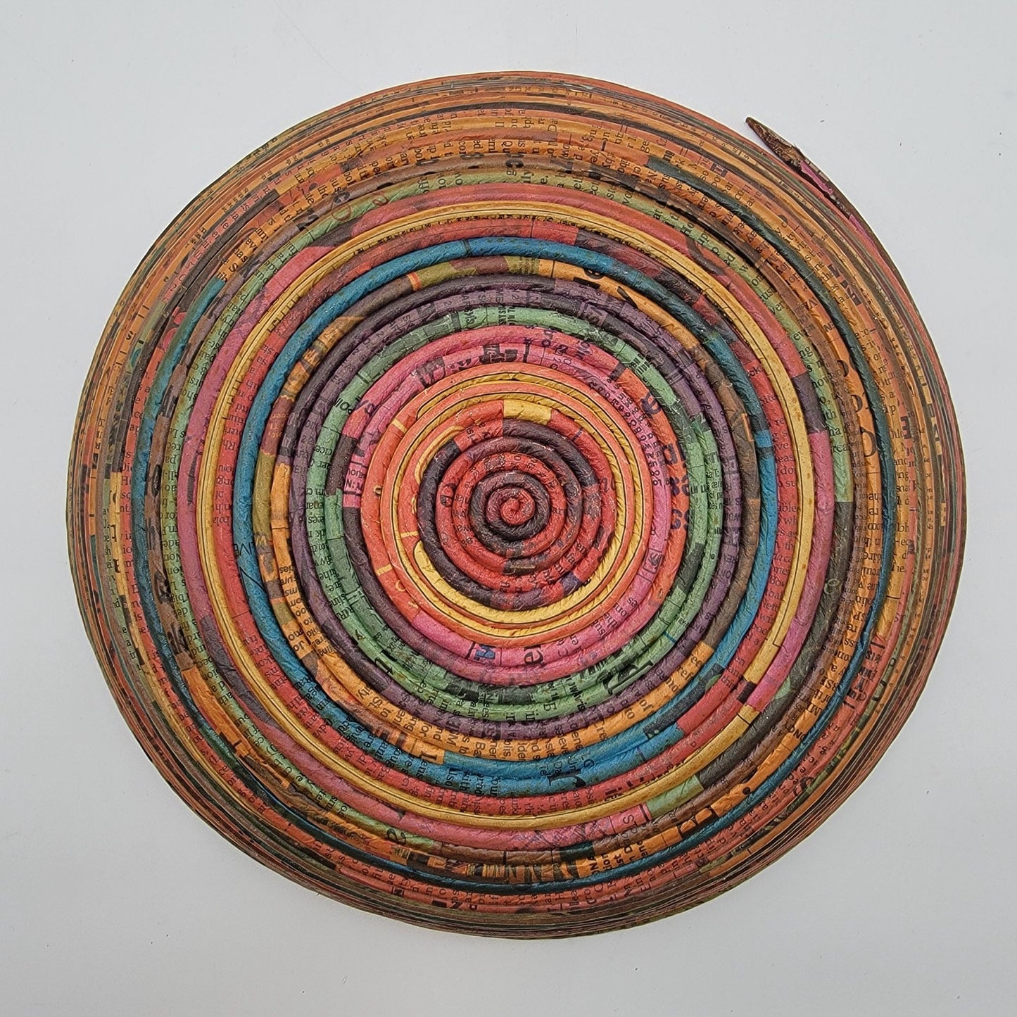 Vintage Coiled Recycled Magazine Paper Bowl Basket