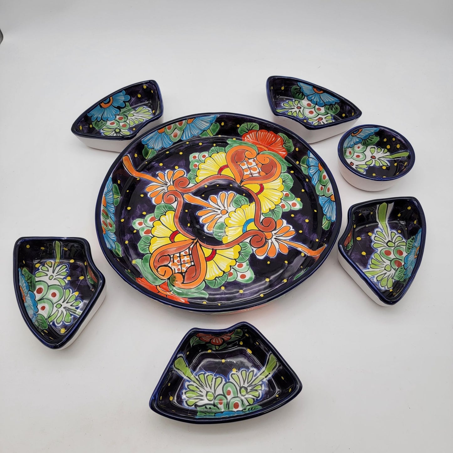 Talavera Mexico Pottery Hand-Painted Serving Tray Set