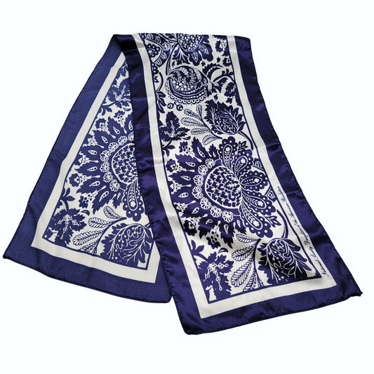 Vintage National Society Daughters Of The American Revolution Blue & White Floral Oblong Scarf