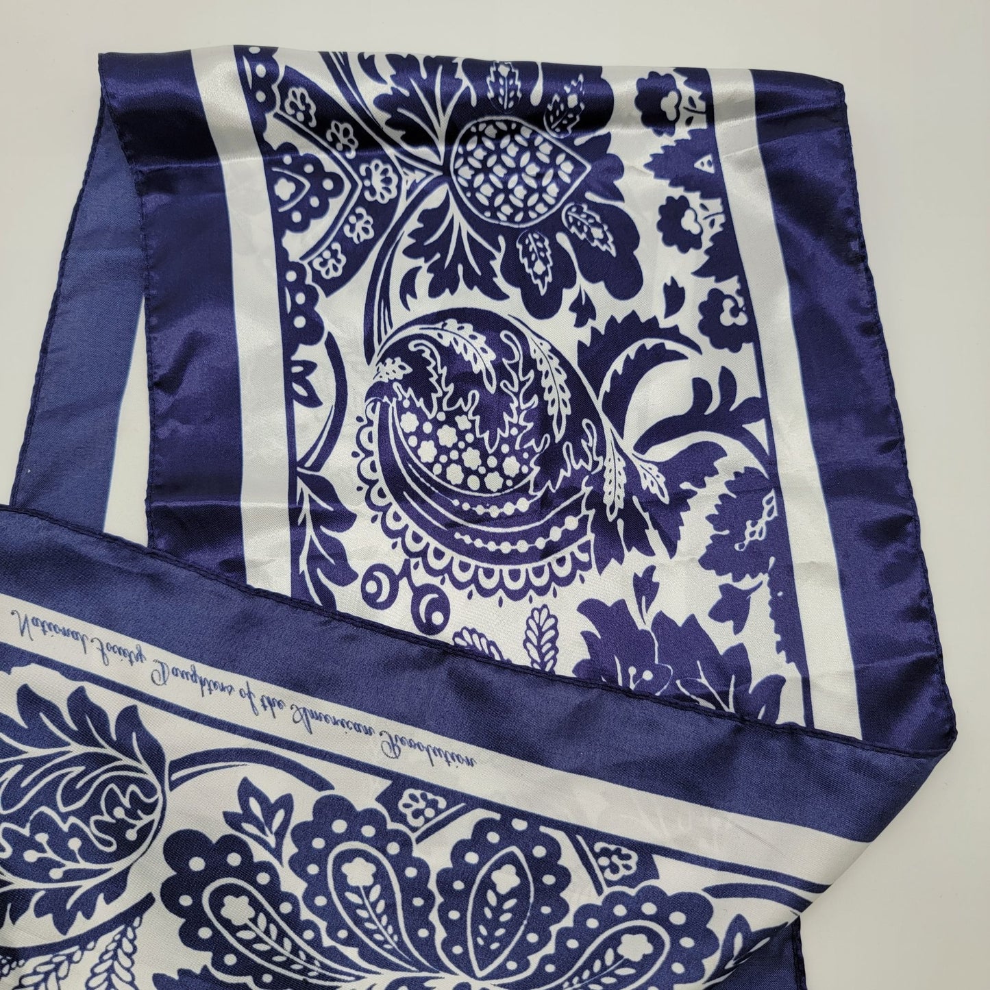 Vintage National Society Daughters Of The American Revolution Blue & White Floral Oblong Scarf