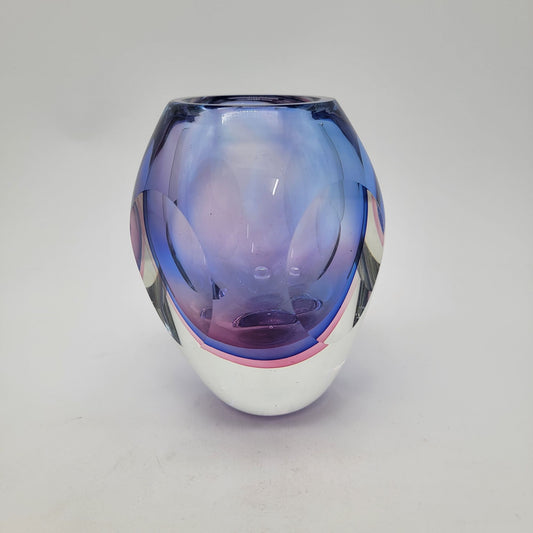 Flavio Poli Seguso Murano Sommerso Faceted Art Glass Vase Purple & Pink - As Found