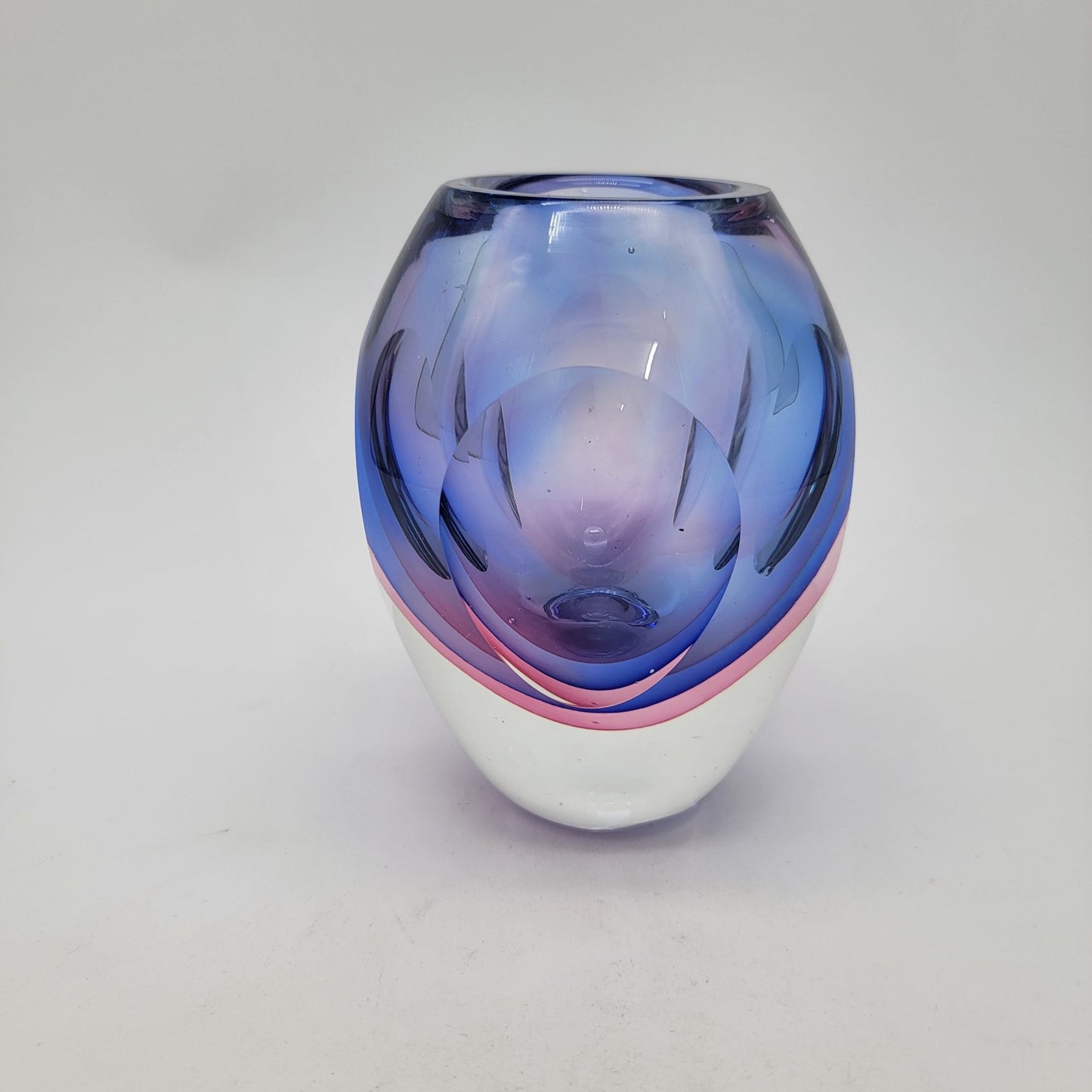 Flavio Poli Seguso Murano Sommerso Faceted Art Glass Vase Purple & Pink - As Found