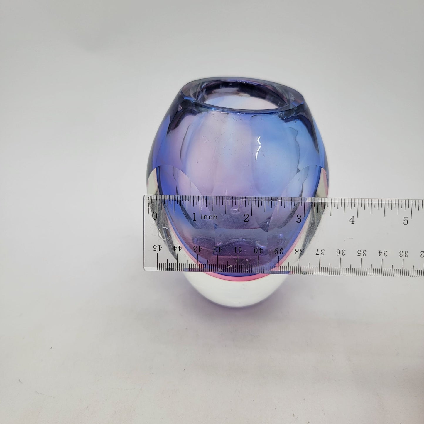 Flavio Poli Seguso Murano Sommerso Faceted Art Glass Vase Purple & Pink - As Found