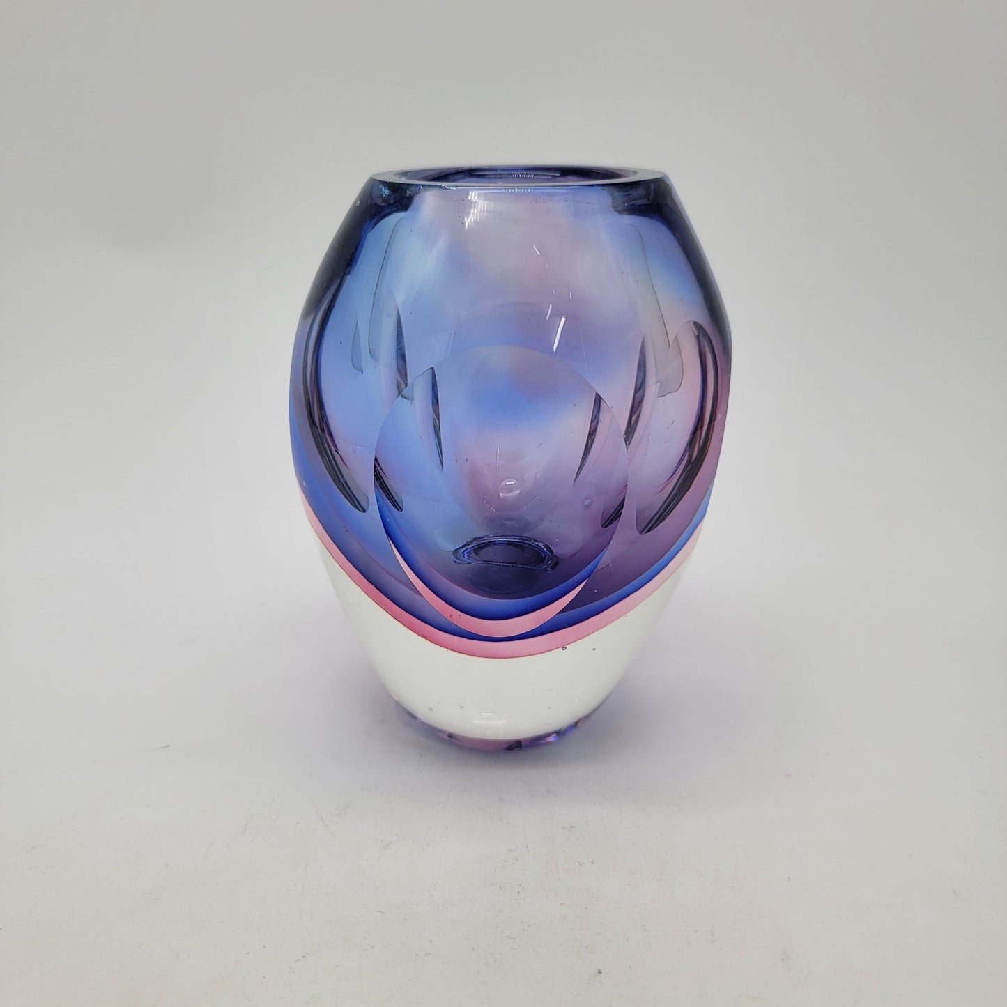 Flavio Poli Seguso Murano Sommerso Faceted Art Glass Vase Purple & Pink - As Found