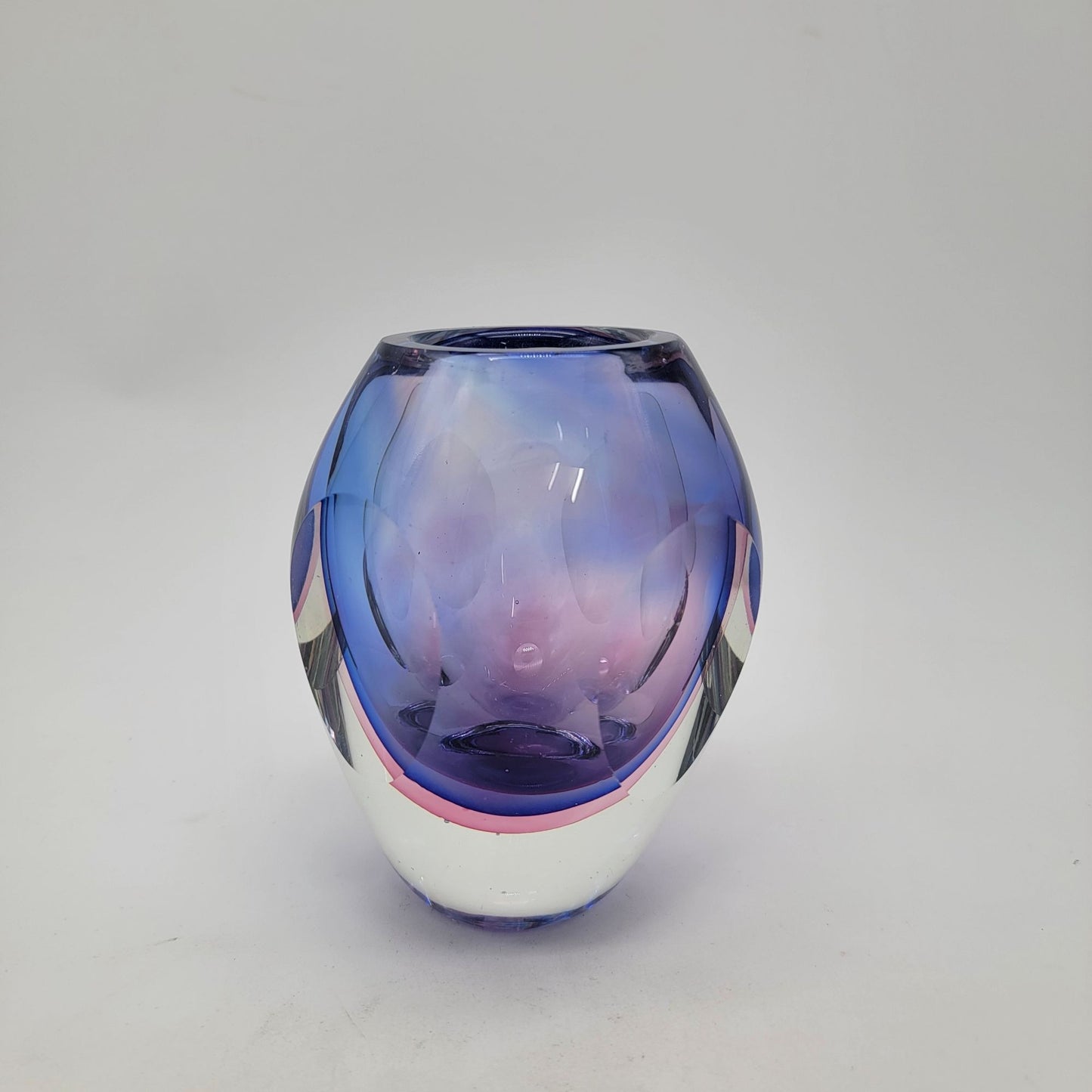 Flavio Poli Seguso Murano Sommerso Faceted Art Glass Vase Purple & Pink - As Found