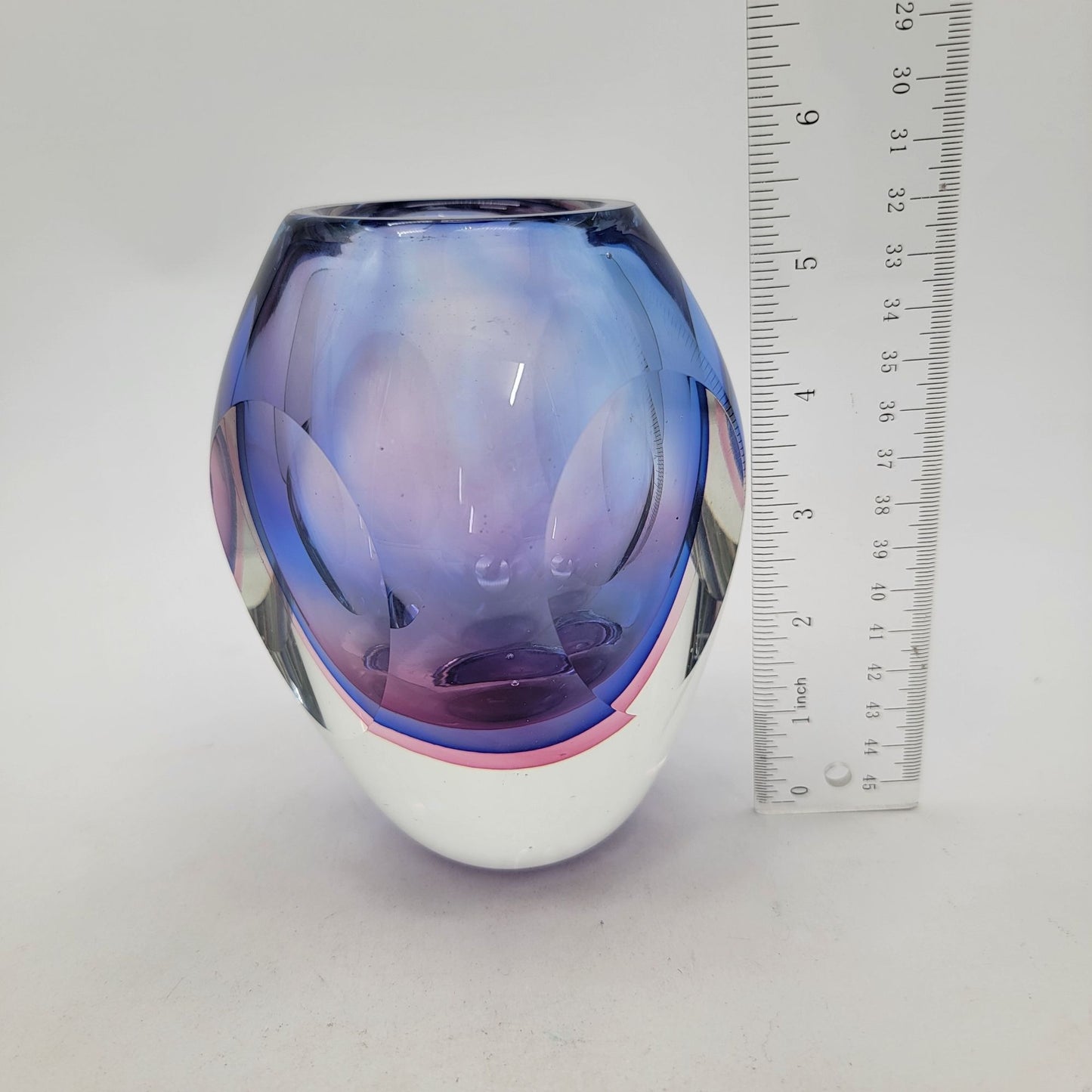Flavio Poli Seguso Murano Sommerso Faceted Art Glass Vase Purple & Pink - As Found